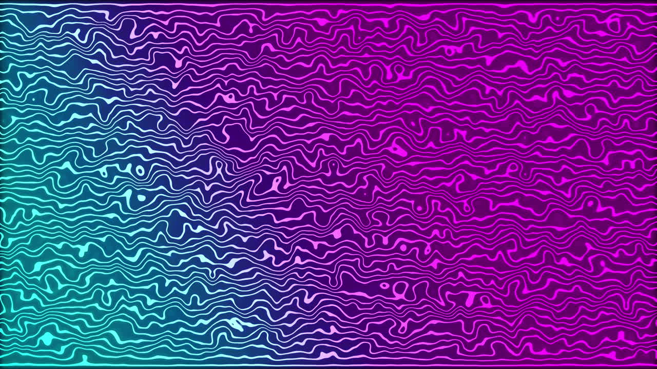 Animation of glowing neon pink to blue liquid lines moving on black background