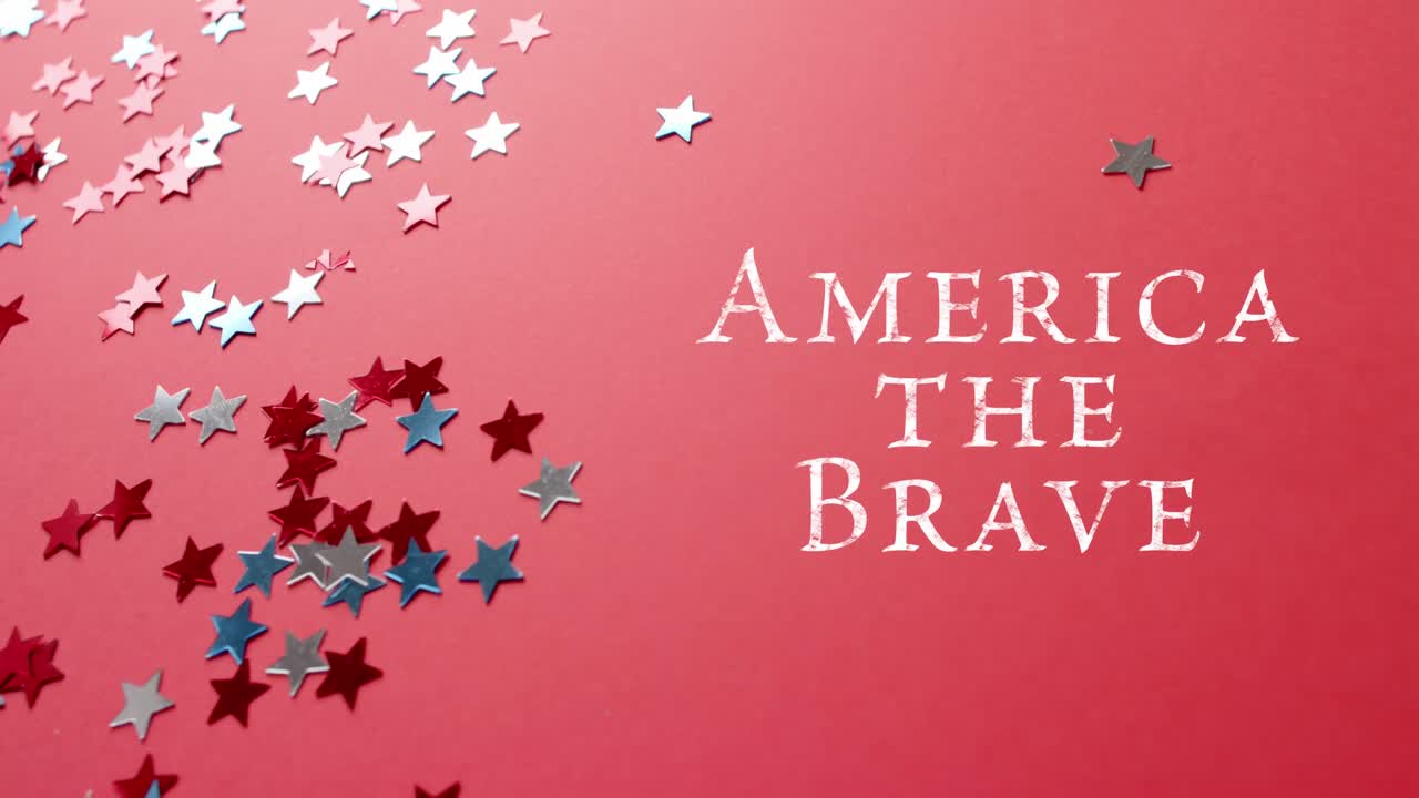 animación de américa el texto valiente y estrellas sobre fondo rojo.