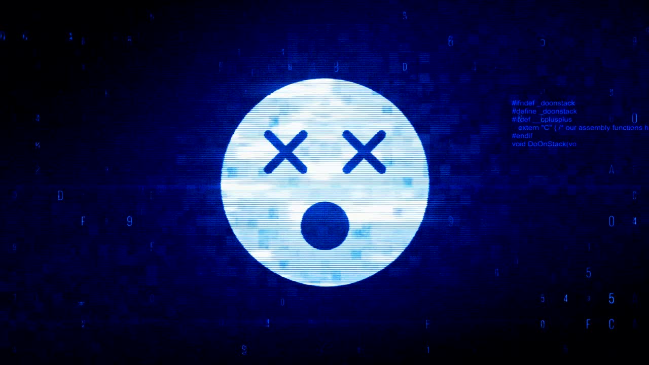 símbolo de cara infeliz símbolo de ruido de píxeles digital animación de error.
