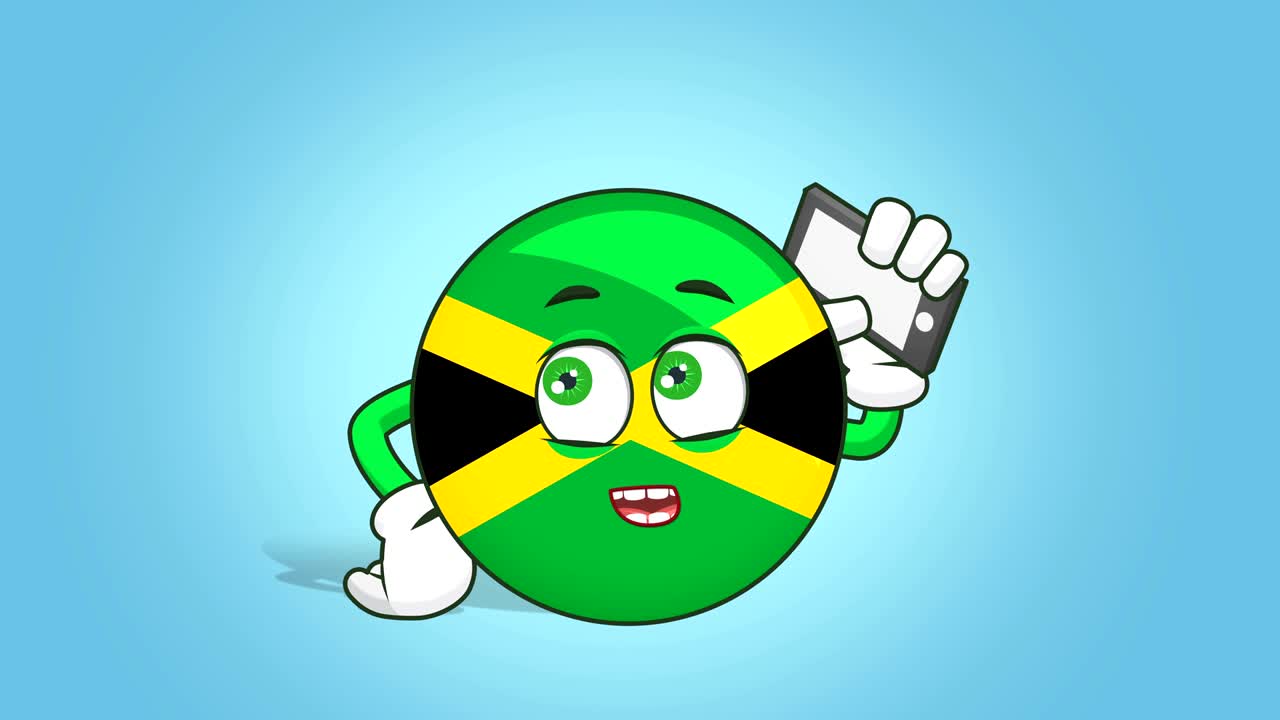 Cartoon Icon Flag Jamaica Face Animation  Call Mobile Phone with Alpha Matte