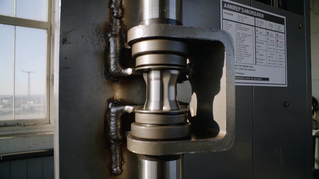 Motor engaging, vertical shaft rotating and oscillating at shop, collars shifting, chart at right