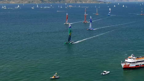 aerial, catamarans sailing at the san francisco sail gp grand prix championship