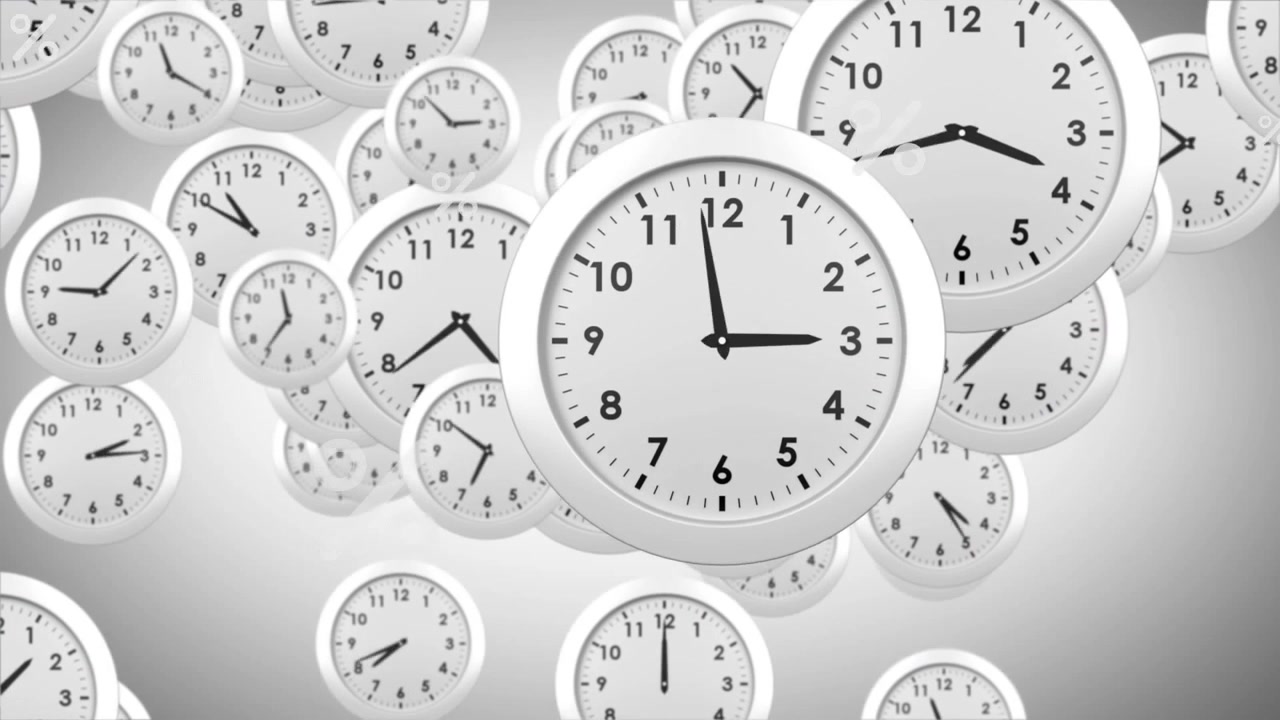 Animation of multiple percentile symbols over falling clock against abstract background