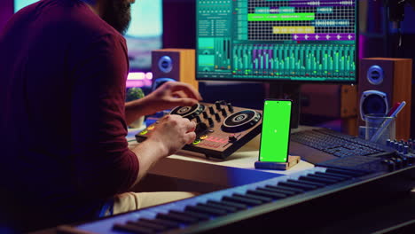 Sound-engineer-working-on-mixing-and-mastering-techniques-in-his-home-studio