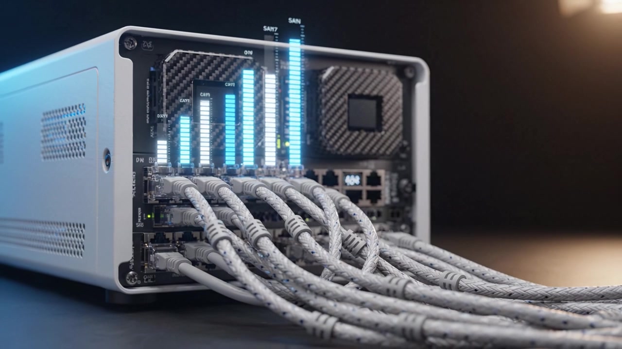 Advanced Computing System with Multiple High-Speed Connections Showcasing Data Processing Capabilities, Innovative Design, and Optimal Performance Features Highlighted in Sequential Frames