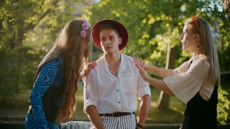 friends having a discussion in a park