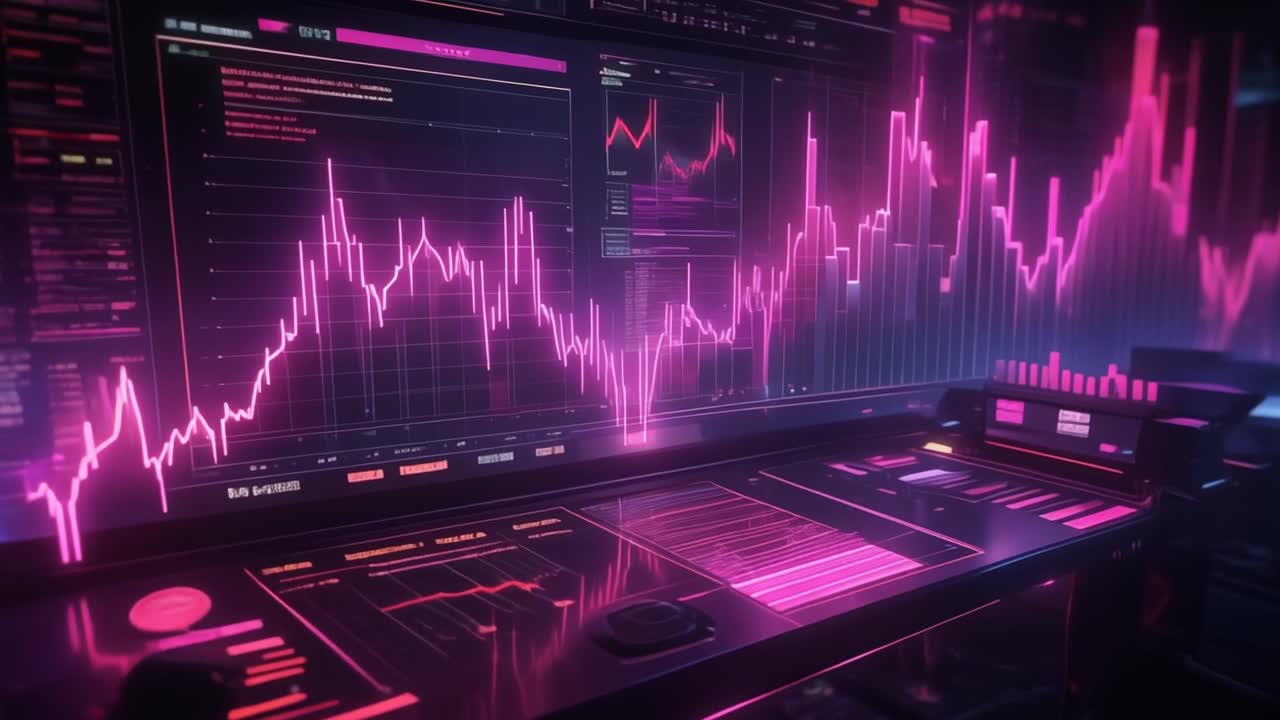Gráficos de dados financeiros digitais em exibição neon futurista