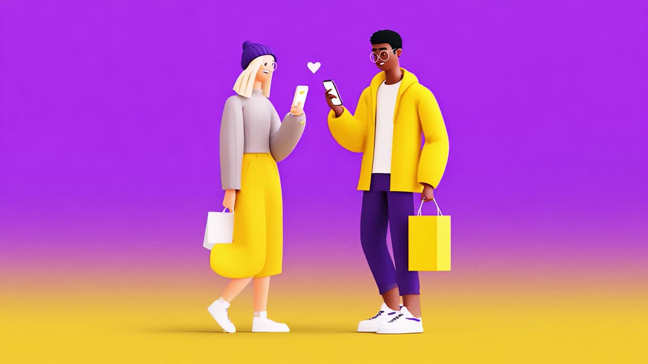 A joyful digital connection between two friends as they engage through their smartphones, surrounded by playful heart symbols, showcasing modern communication and friendship