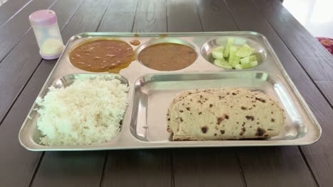 indian thali, simple indian food served at the mess of hospital or student hostel