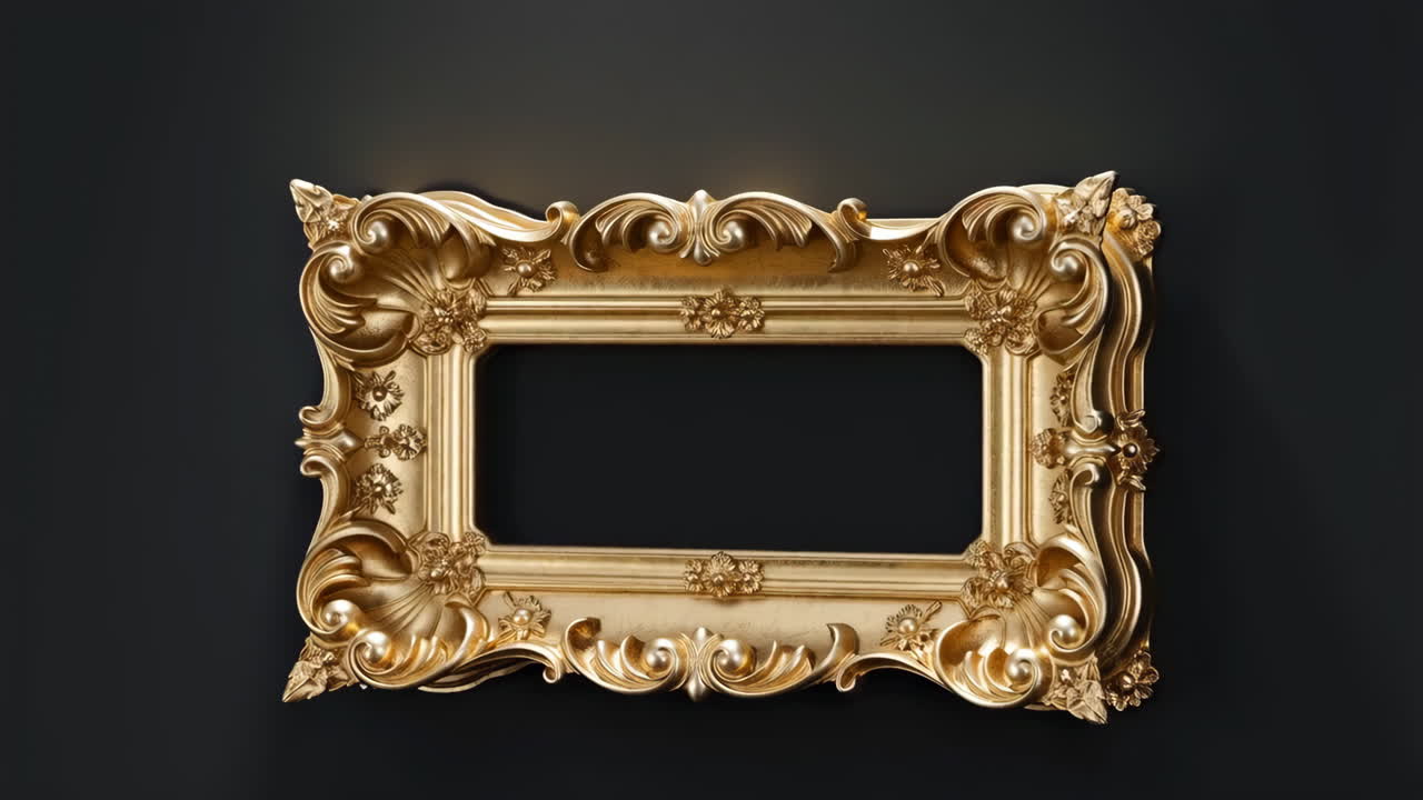 Ornate Golden Empty Picture Frame on Dark Background