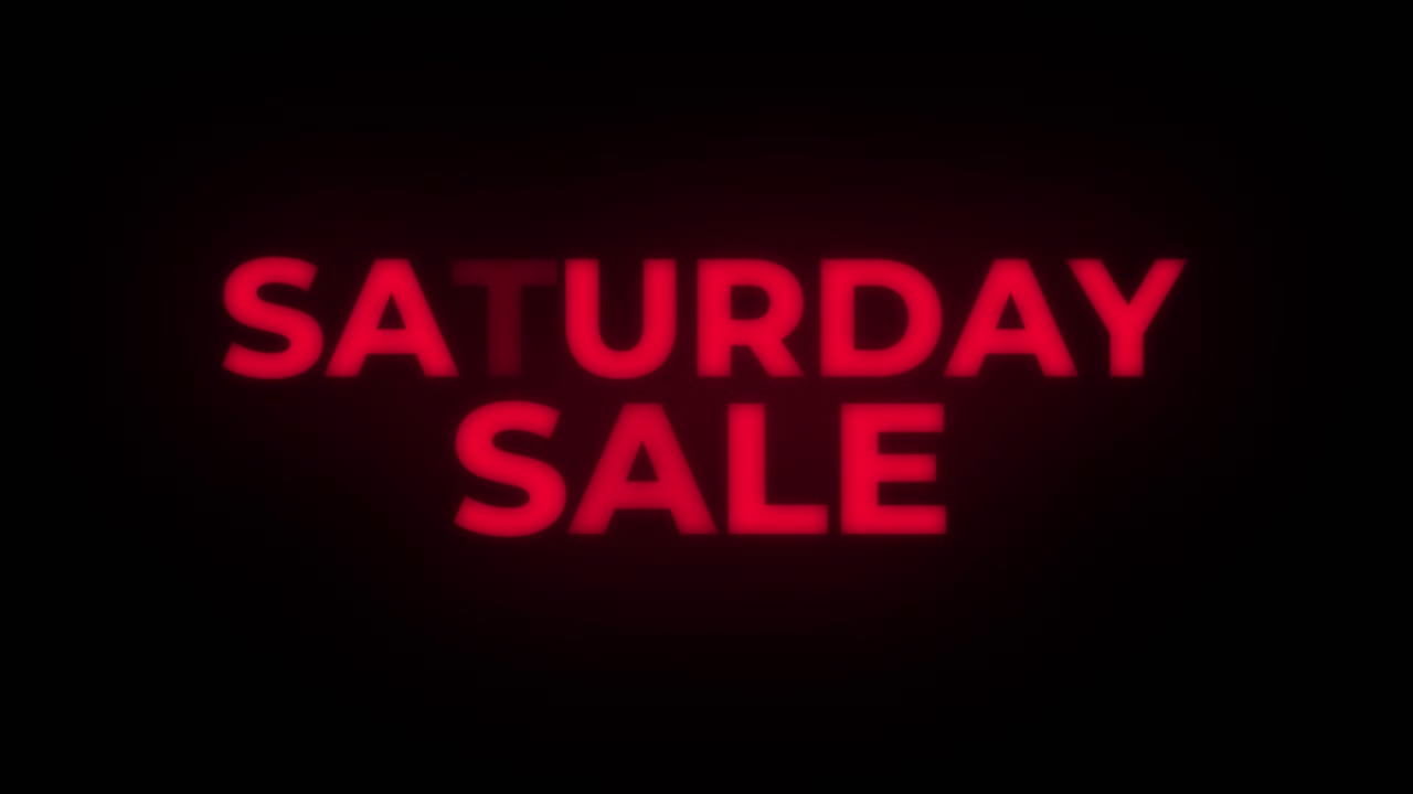 Saturday sale text blinking flickering neon red sign loop background sale discounts deals special