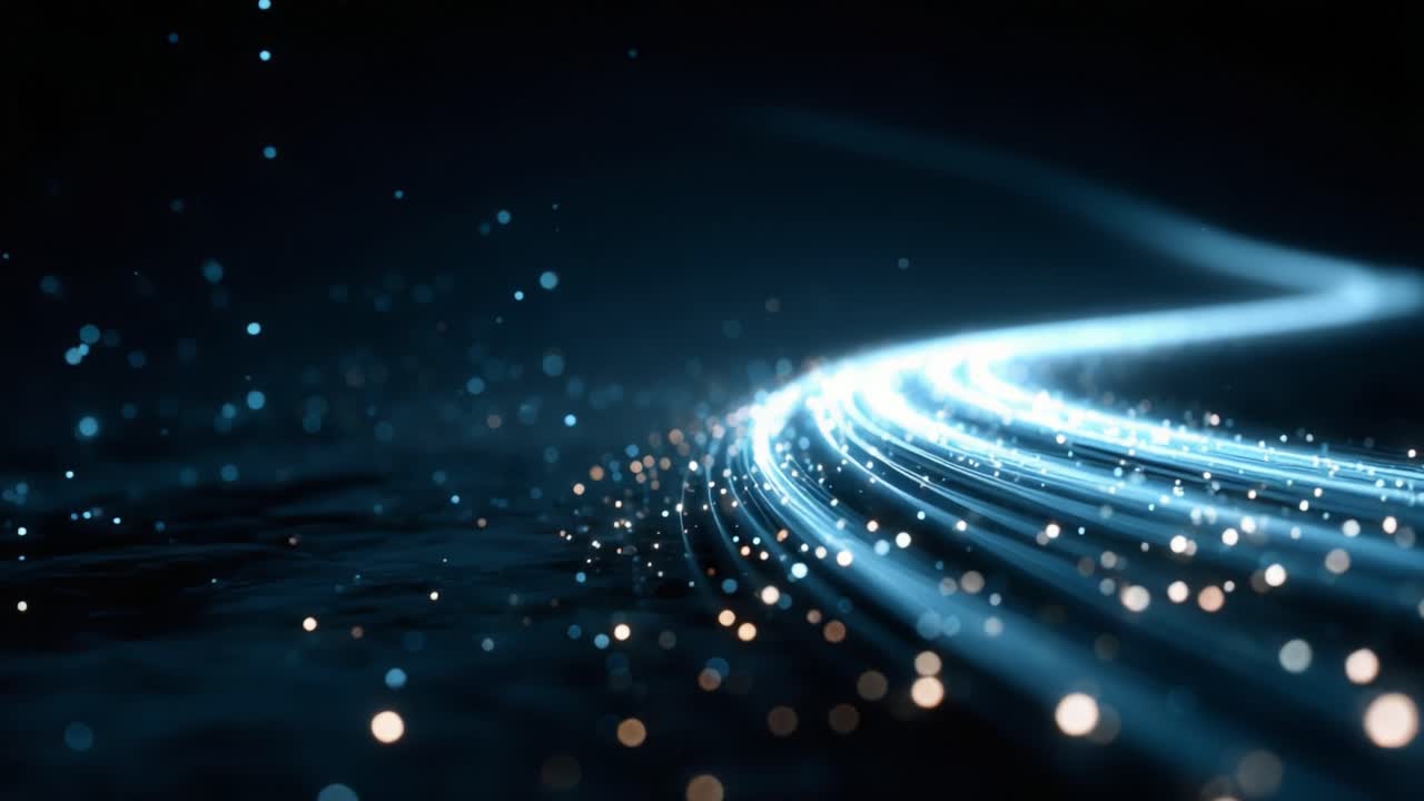 Fluid Dynamics of Light: An Abstract Visual Journey Through Glowing Particles and Flowing Lines in a Dark Mystical Environment