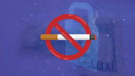 animación de un cartel de prohibición con un cigarrillo sobre un candado