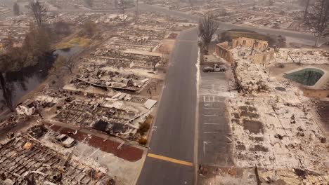 aerial view burned trailer park and truck pull away almeda wildfire southern oregon talent phoenix fire destruction