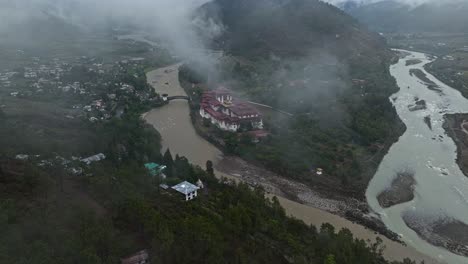 Aerial-View-Of-Pungtang-Dechen-Photrang-Dzong-In-Punakha,-Bhutan,-South-Asia