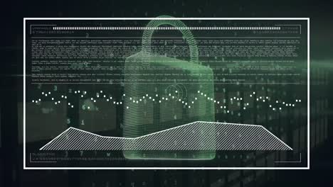 animación de la interfaz con procesamiento de datos a través del icono del candado de seguridad y el punto de luz verde.