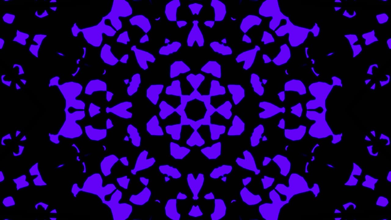 Sfondo astratto con motivo geometrico viola senza soluzione di continuità. Loop caleidoscopico a strisce astratte. Sfondo VJ caleidoscopico colorato psichedelico veloce. Sfondo animato astratto da discoteca. Effetto caleidoscopio.