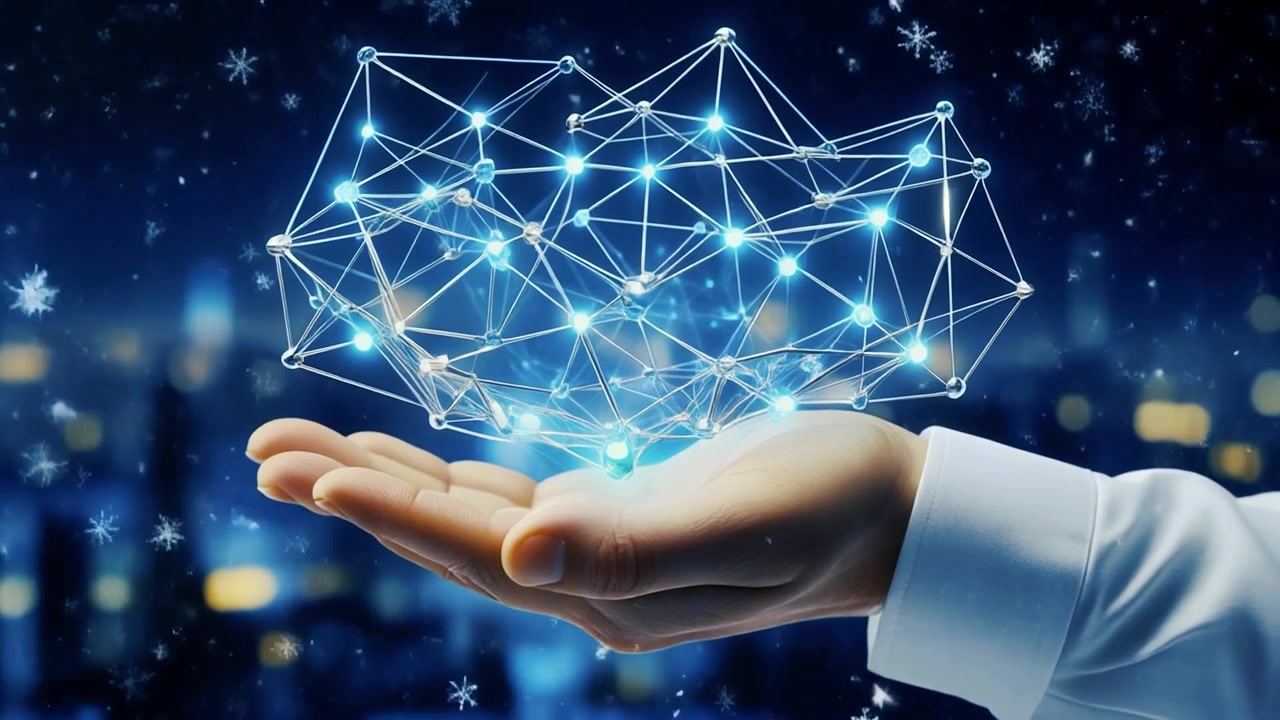 Empresario sosteniendo una conexión de red digital brillante en la mano