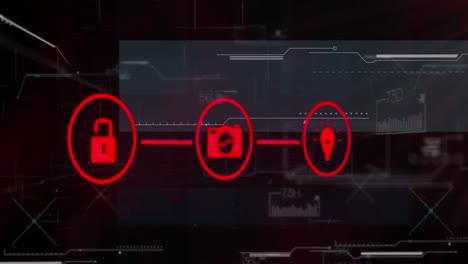 animation of media icons and data processing over network of connections