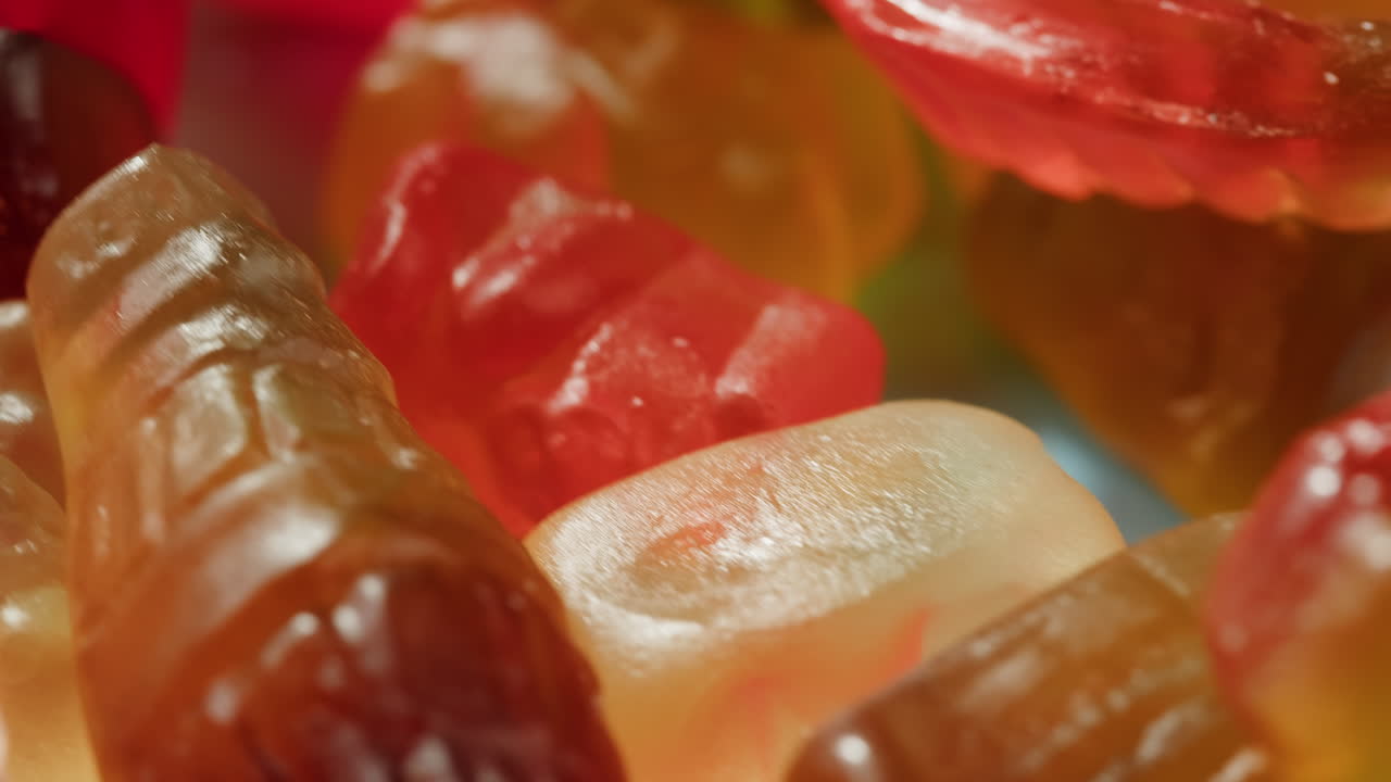 Close-up view of colorful gummy candies