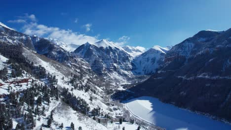 aerial drone shot of the telluride valley on a bright and sunny day