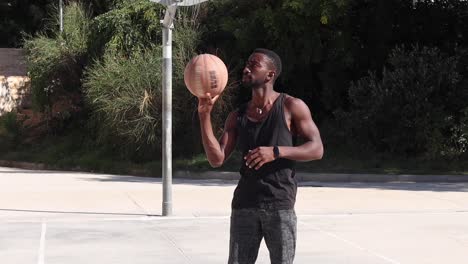 black man spinning basketball on finger