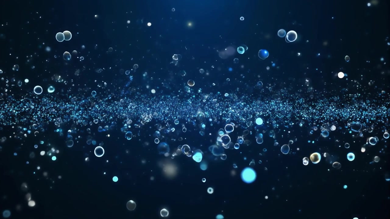 Abstract Background with Floating Blue Bubbles and Particles