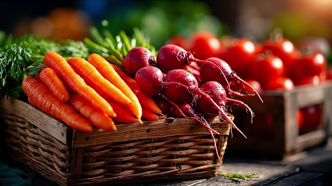 A basket full of fresh vegetables sitting on a table