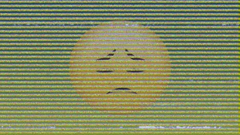 animación digital de tv efecto estático sobre emoji de cara triste contra un fondo verde