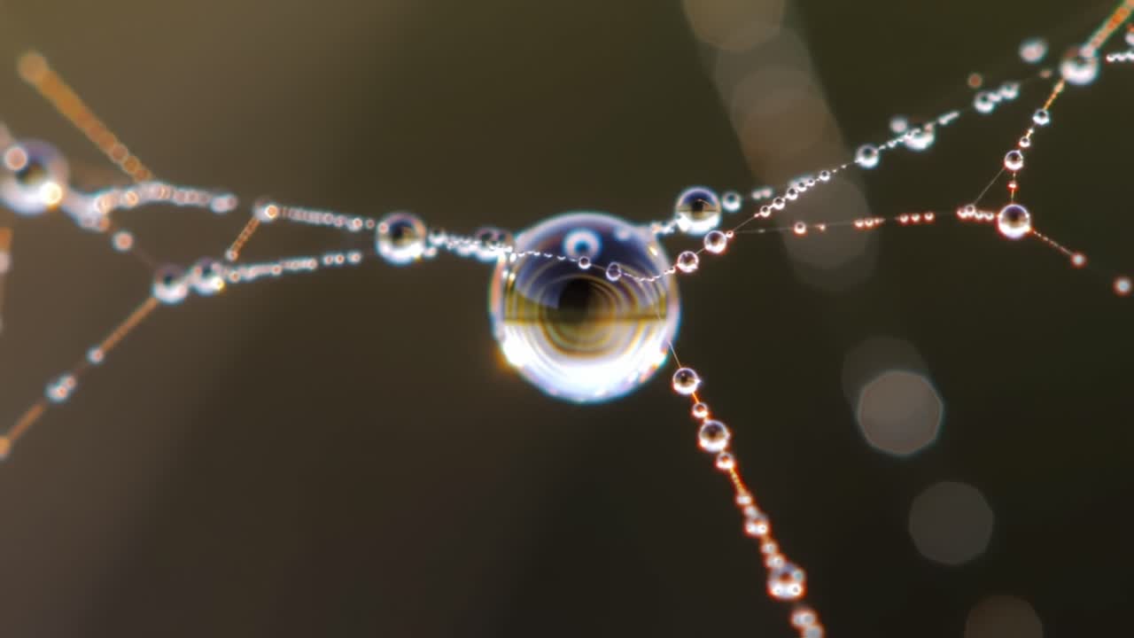 Captivating Close-Up of Dew Drops on a Spider Web: Nature's Intricate Design Showcased in Stunning Details Through Macro Photography