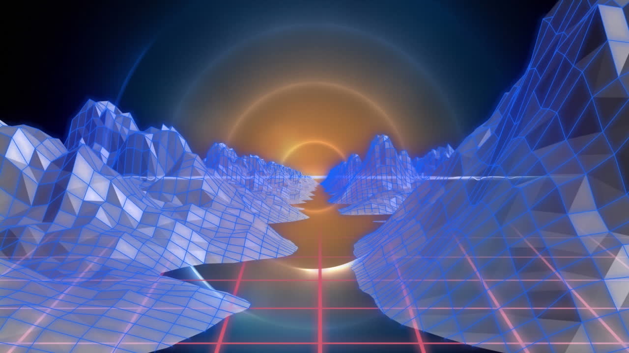 파란색 원 위에 움직이는 산의 애니메이션