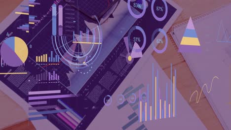 animación de estadísticas y procesamiento de datos financieros sobre dibujos de mujeres