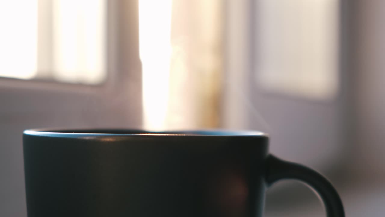 창문 에 있는 뜨거운 커피