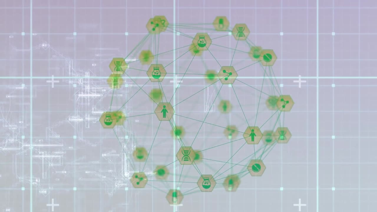 ⁇ 색 배경에 아이콘으로 연결 네트워크의 애니메이션