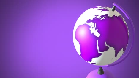 Animation-of-purple-and-white-globe-spinning-over-purple-background