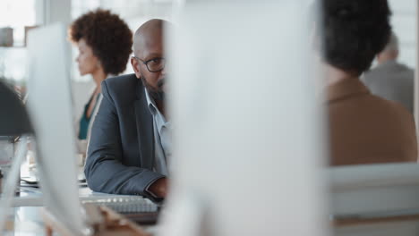 african american businessman chatting to intern discussing job interview colleagues having conversation in office enjoying teamwork