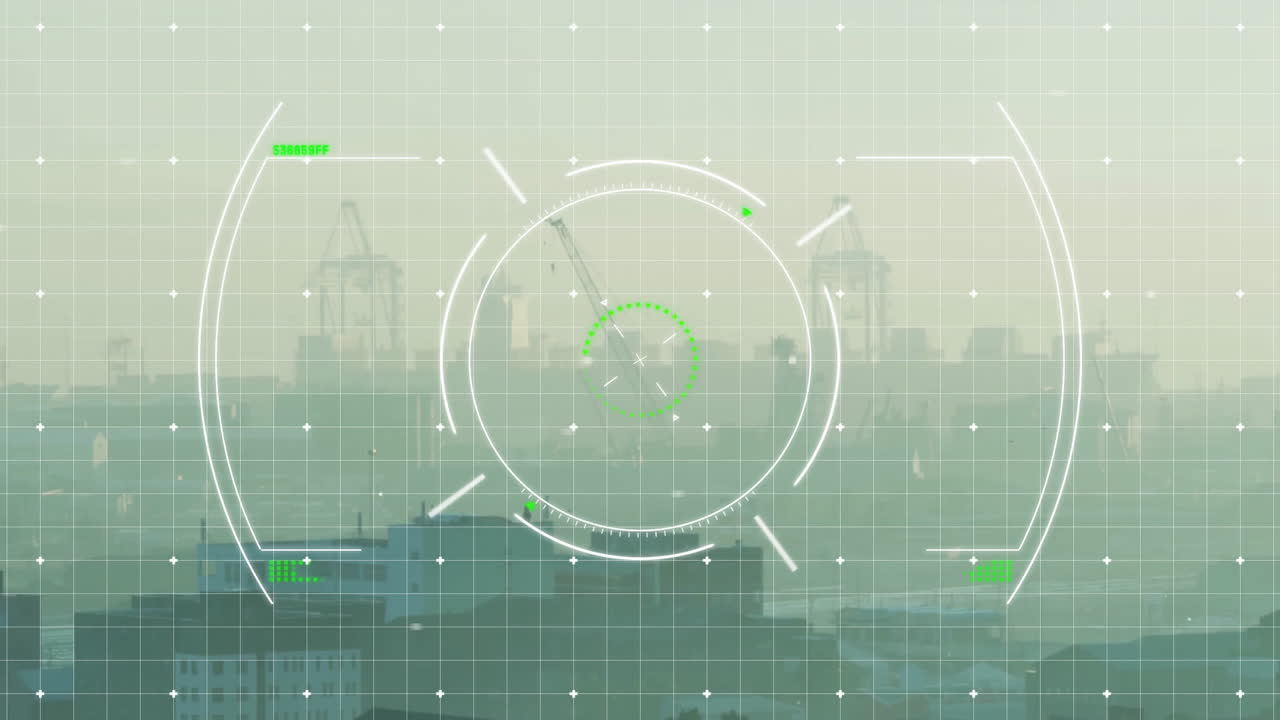 도시 풍경 위의 범위 스캐닝과 데이터 처리 애니메이션