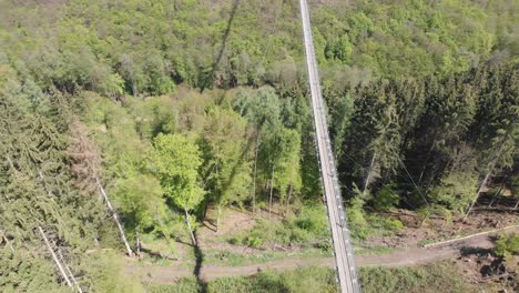 vista aérea del gran puente colgante geierlay de 360 metros ubicado en el valle del mosel en alemania