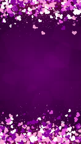 pink flying hearts on purple valentines day loop animation background. festive romantic frame with place for text. vertical video.