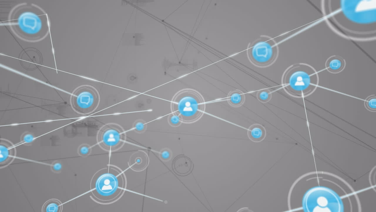 animación del procesamiento de datos con red de conexiones e iconos