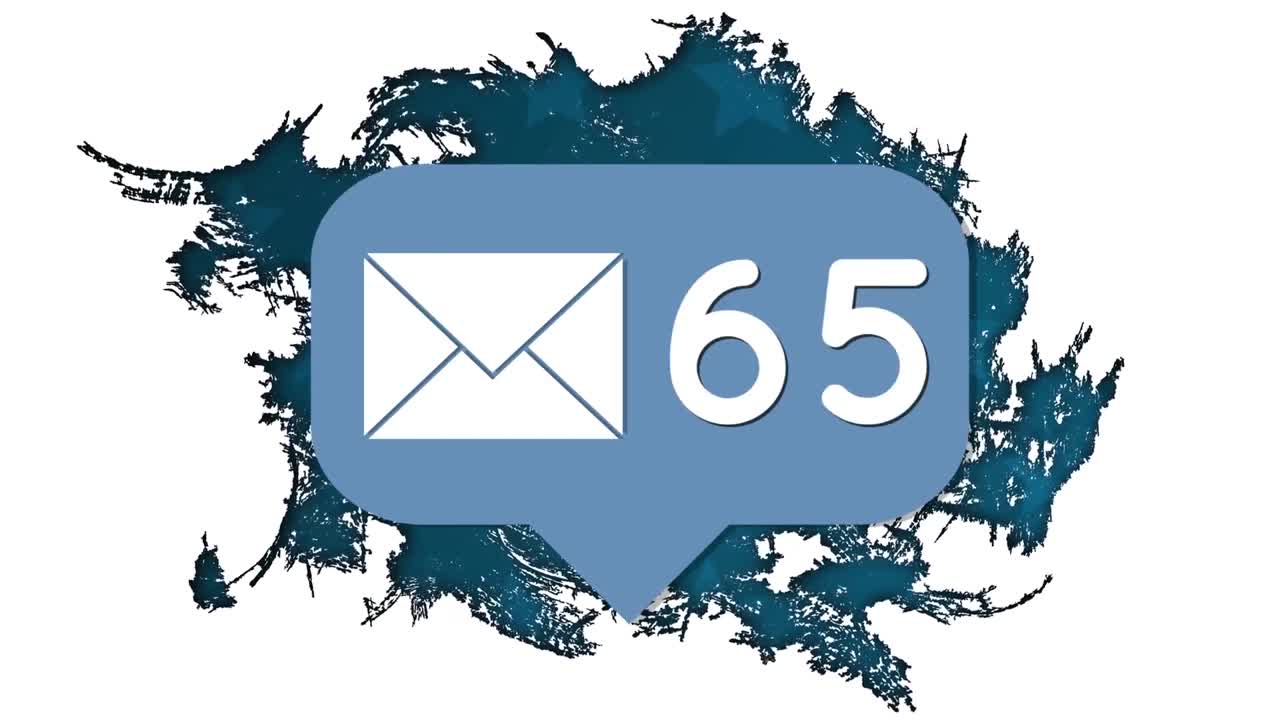 animación del icono del sobre con número creciente y anillo blanco sobre el mapa azul garabateado