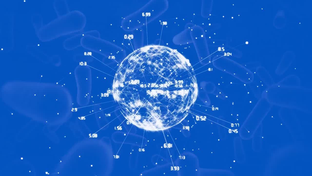 파란색 배경에 여러 개의 혈관에 대해 회전하는 연결 네트워크의 지구