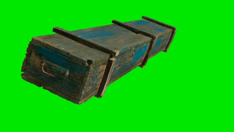 wooden box for weapons on green chromakey background