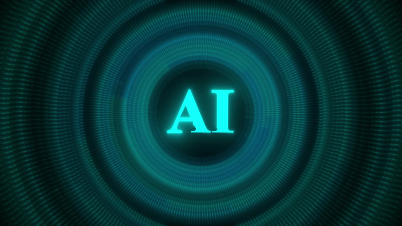Logo testuale Intelligenza Artificiale con sfondo circolare verde acqua pulsante