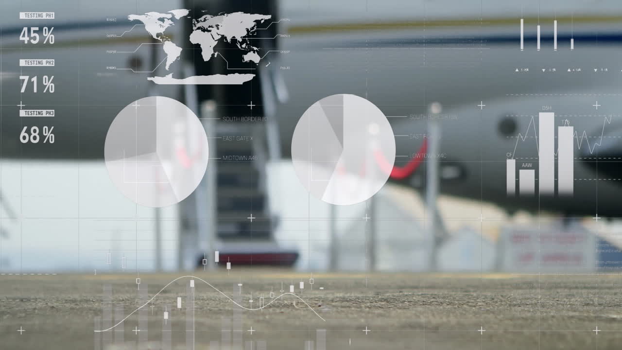 항공기에서 금융 데이터 처리의 애니메이션