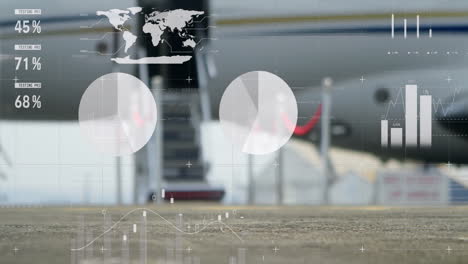 animación del procesamiento de datos financieros sobre el avión