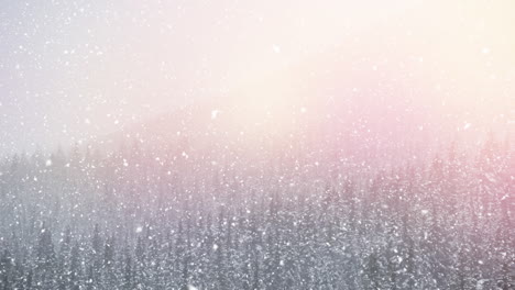 nieve cayendo y abetos