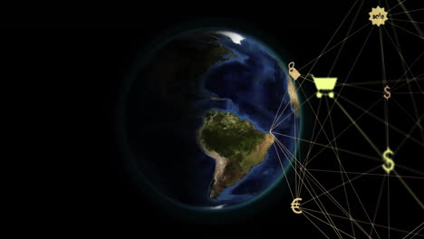 animation of network of connections with icons over globe