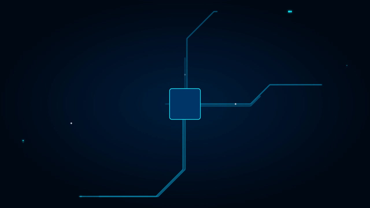 Digital Circuit Board Animation with Glowing Data Lines