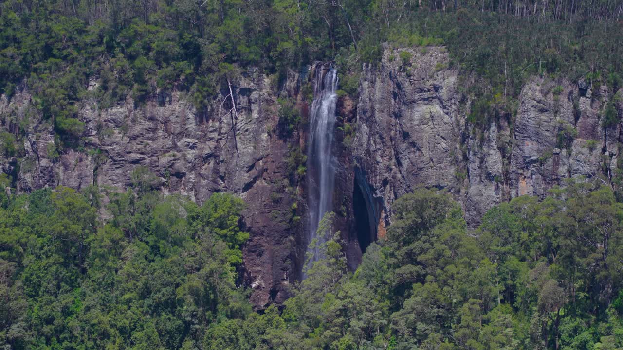 parque nacional springbrook, circuito de caída doble en medio del bosque